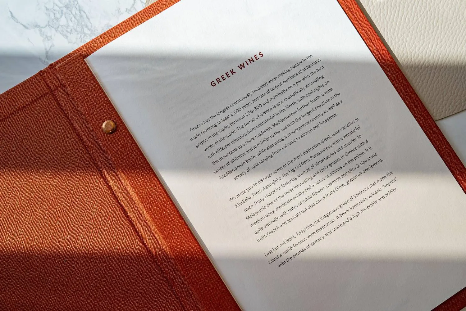 hard cover menu wine saffron marbella