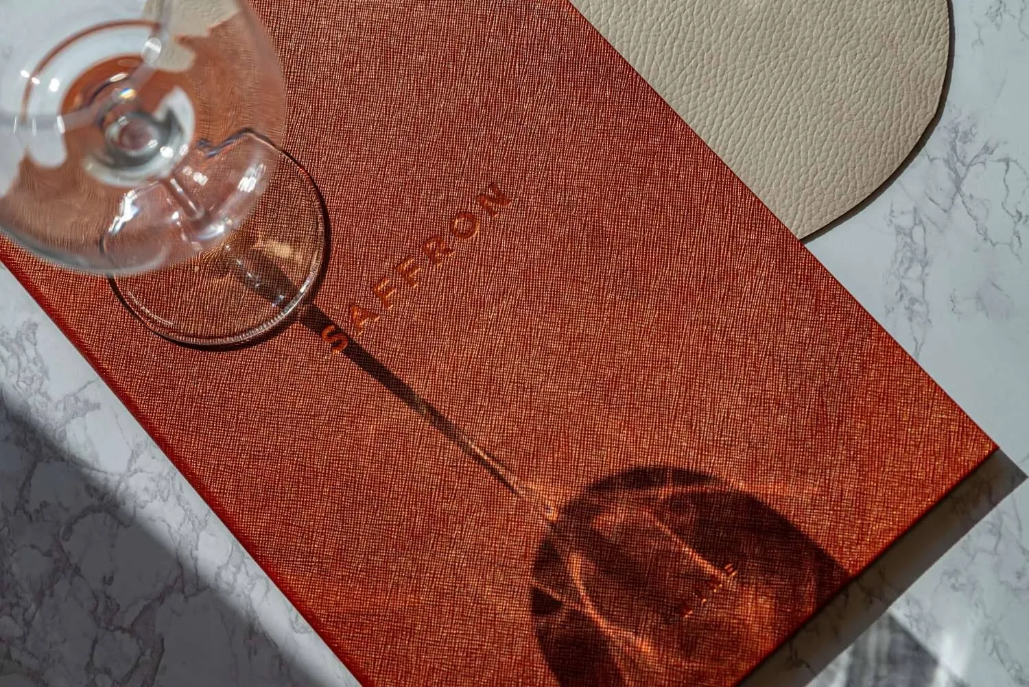 hard cover menu wine saffron marbella