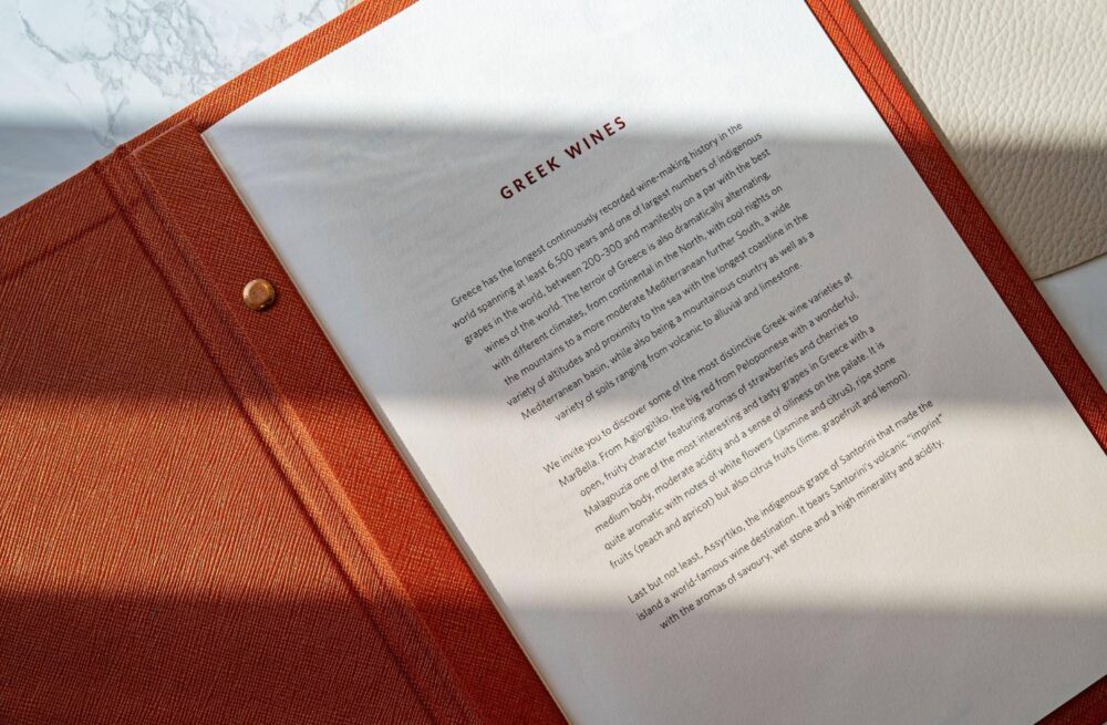 hard cover menu wine saffron marbella