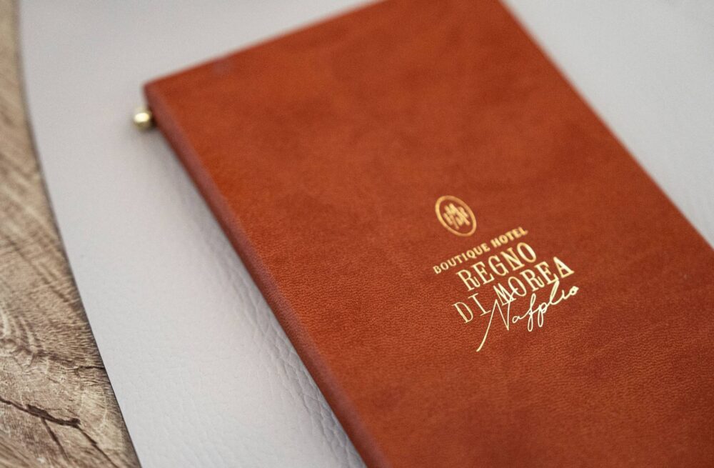 hard cover menu wine regno di morea